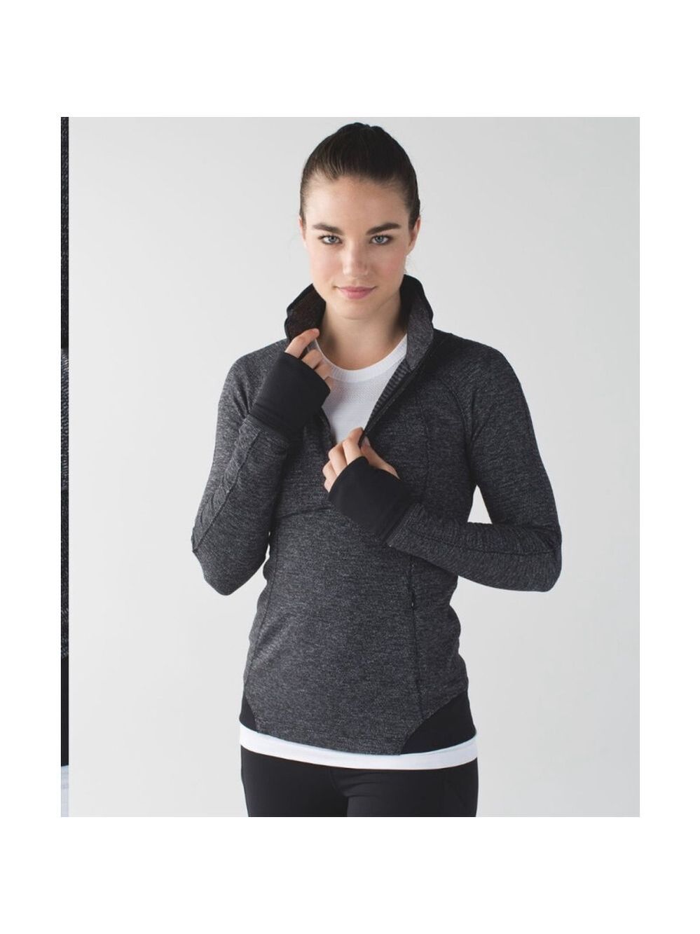Women's Lululemon Runderful 1/2 Zip Long Sleeve Top Size 4 Black Gray